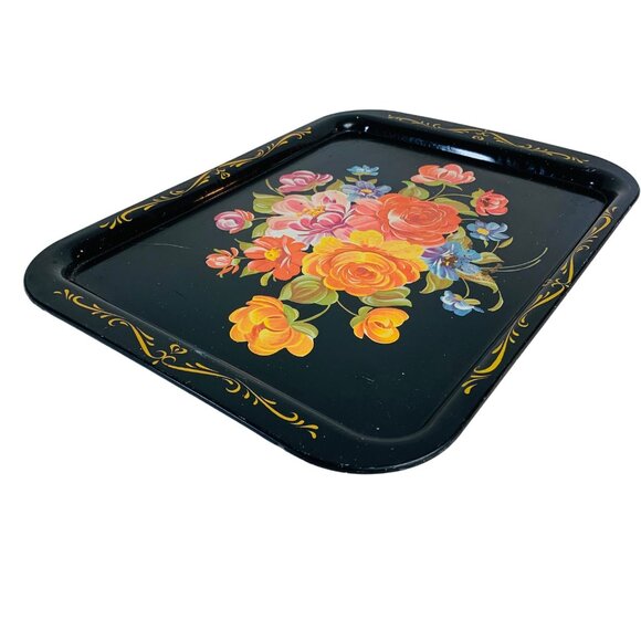 Rustic Floral Metal Serving Tray Decorative VTG Farmhouse Farmers Market Kitchen - Picture 3 of 14